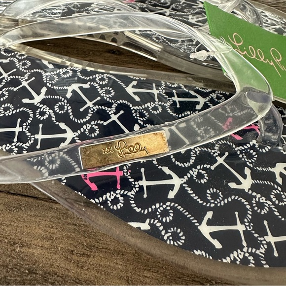 NWT Lilly Pulitzer size 9 Clear Shelly Jelly Sandals Flip Flops Navy Anchor New - Picture 4 of 7